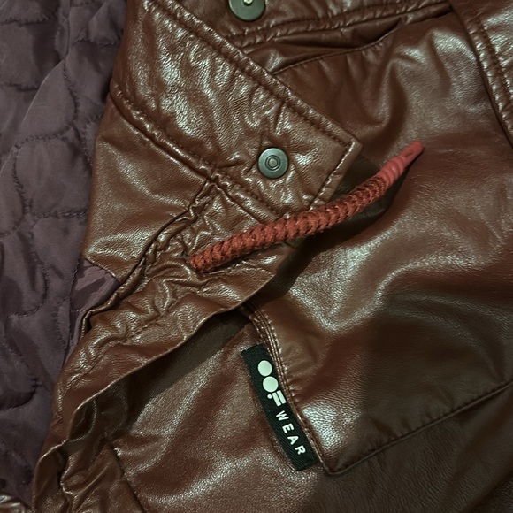 Coolest Trendy Hoodie Faux leather Fur Wine color Designer Jacket Snaps - Picture 11 of 16